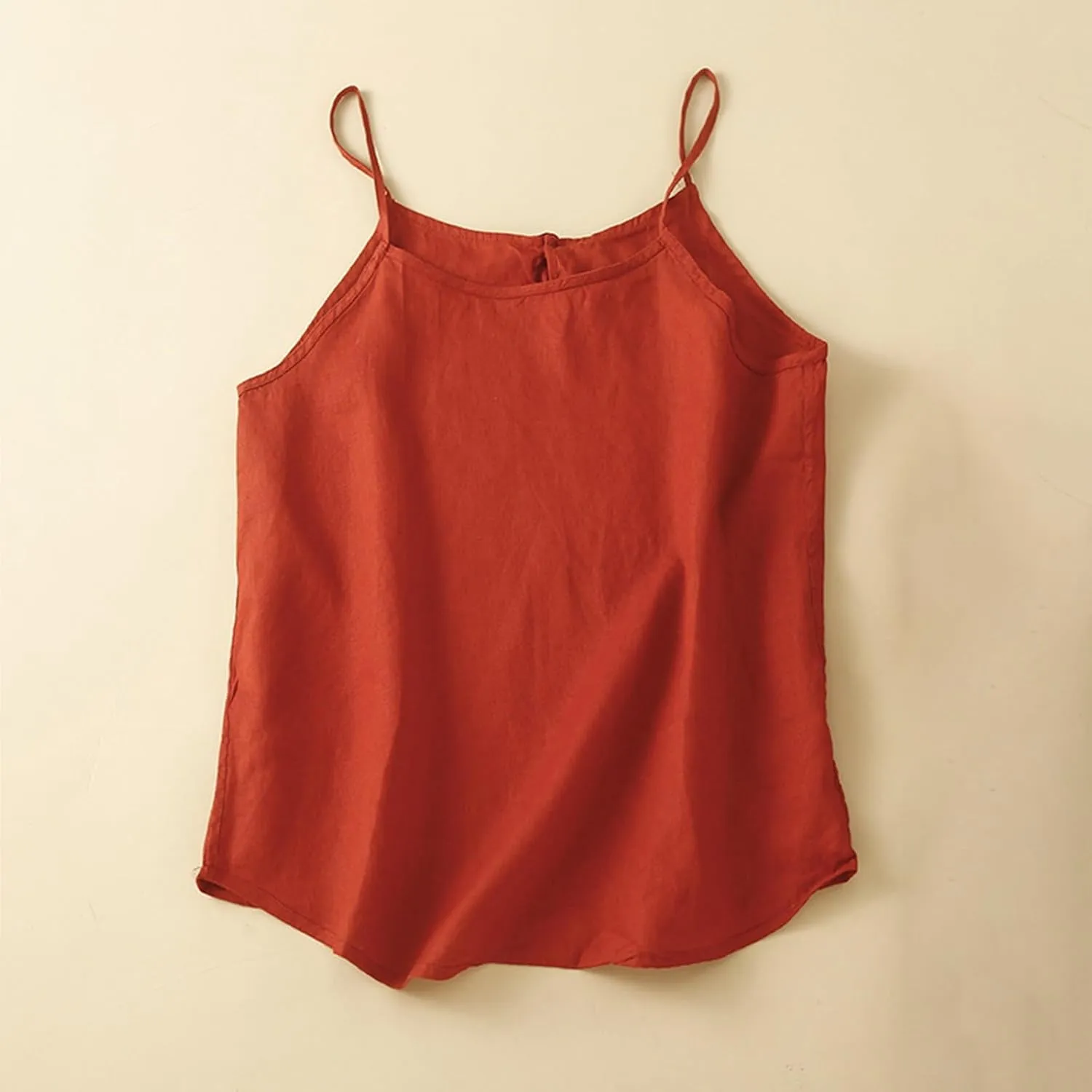 Womens Cotton Linen Tank Tops Spaghetti Strap Sleeveless Cami Shirts Summer Casual Loose Fit Solid Color Camisole