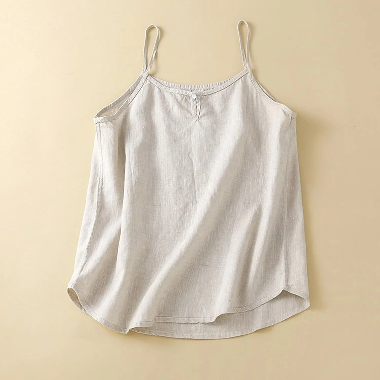 Womens Cotton Linen Tank Tops Spaghetti Strap Sleeveless Cami Shirts Summer Casual Loose Fit Solid Color Camisole