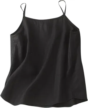 Womens Cotton Linen Tank Tops Spaghetti Strap Sleeveless Cami Shirts Summer Casual Loose Fit Solid Color Camisole