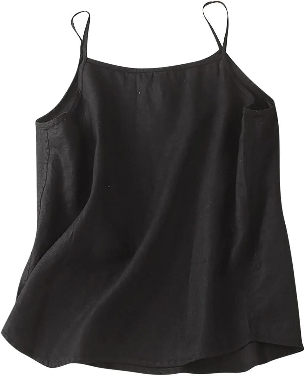 Womens Cotton Linen Tank Tops Spaghetti Strap Sleeveless Cami Shirts Summer Casual Loose Fit Solid Color Camisole