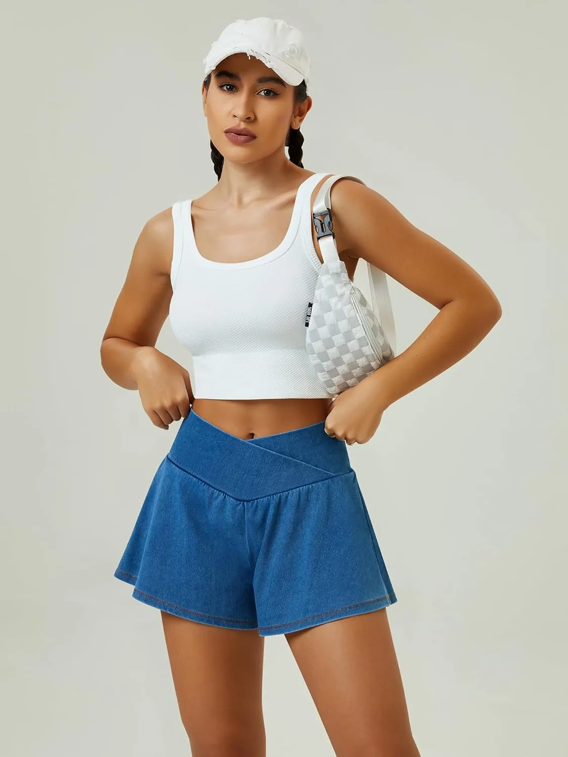 Womens Crossover Tennis Flowy Skorts Knit Denim Athletic Spandex Butterfly Shorts with Pockets