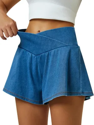 Womens Crossover Tennis Flowy Skorts Knit Denim Athletic Spandex Butterfly Shorts with Pockets