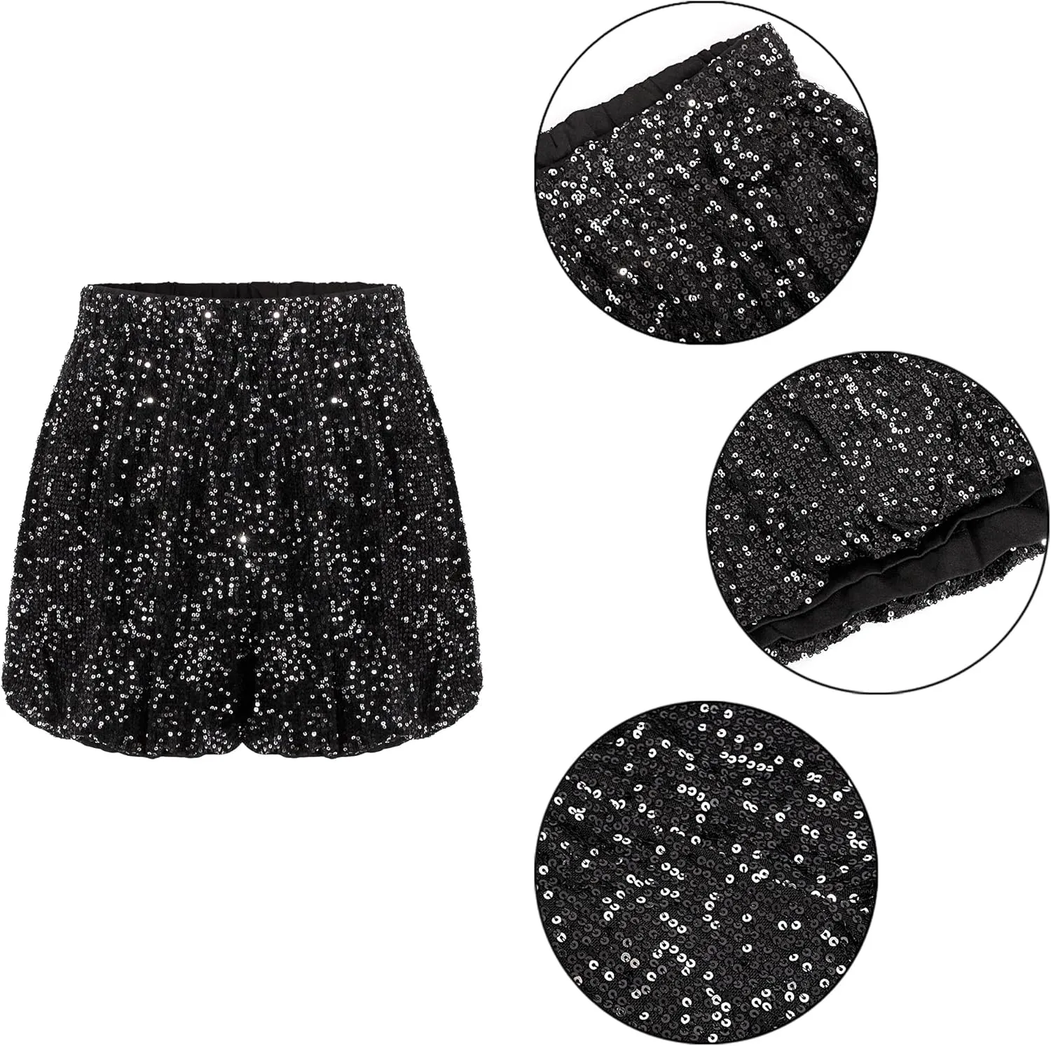 Women's High Waist Casual Sequin Elastic Sparkly Hot Pants Party Glitter Club Straight Leg Shorts