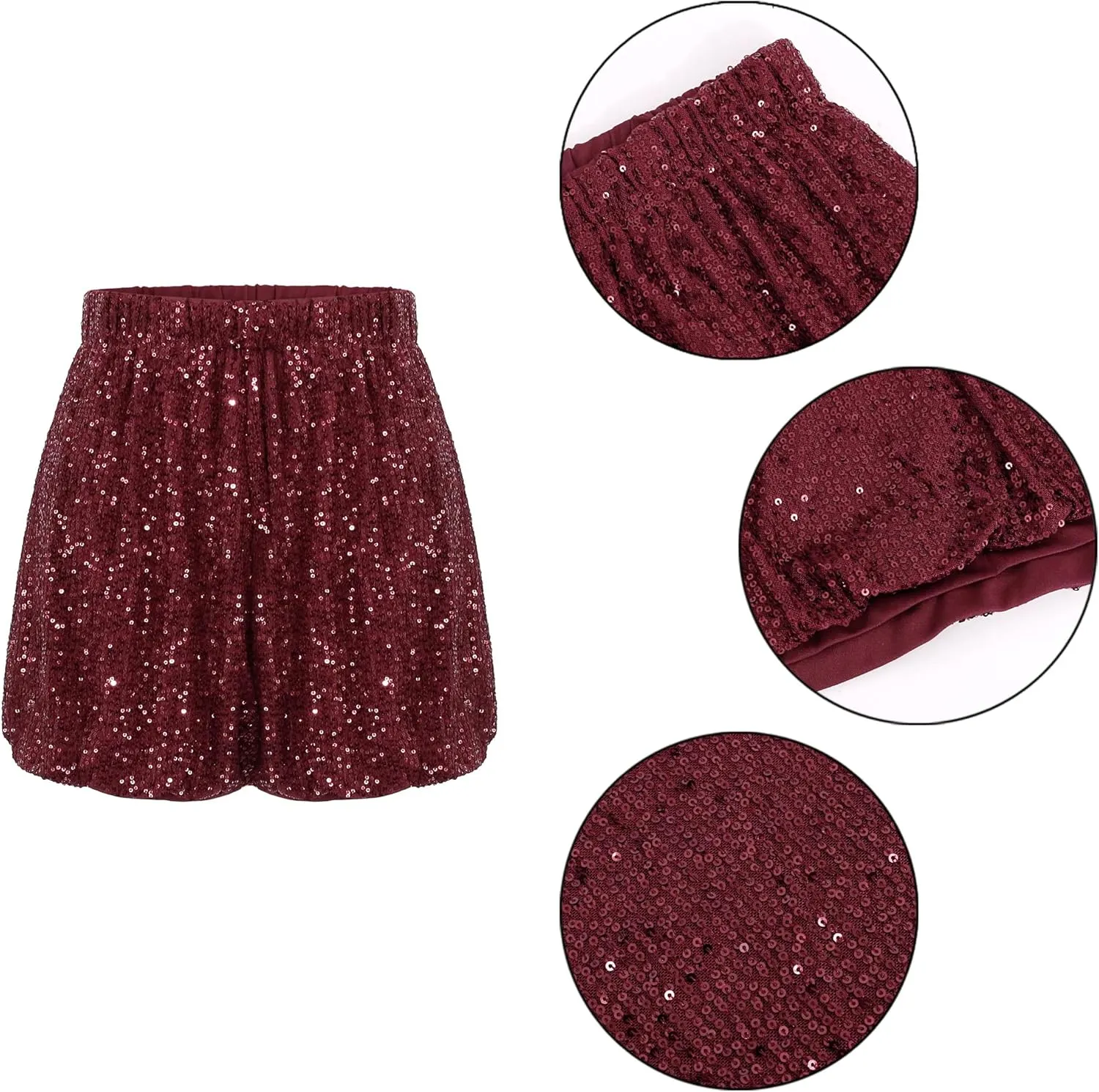 Women's High Waist Casual Sequin Elastic Sparkly Hot Pants Party Glitter Club Straight Leg Shorts