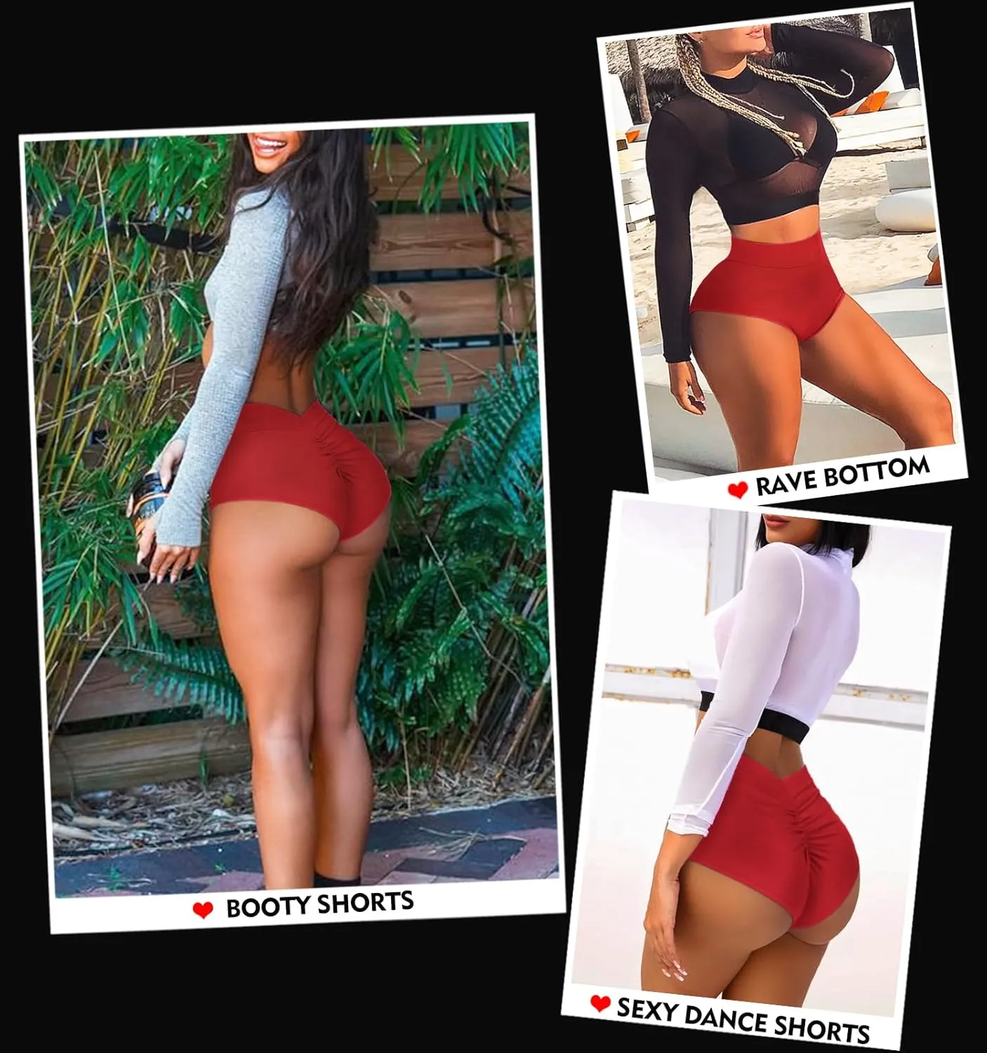 Women's High Waist Yoga Booty Shorts V Back Scrunch Gym Workout Spandex Dance Hot Pants Butt Lifting Rave Bottoms