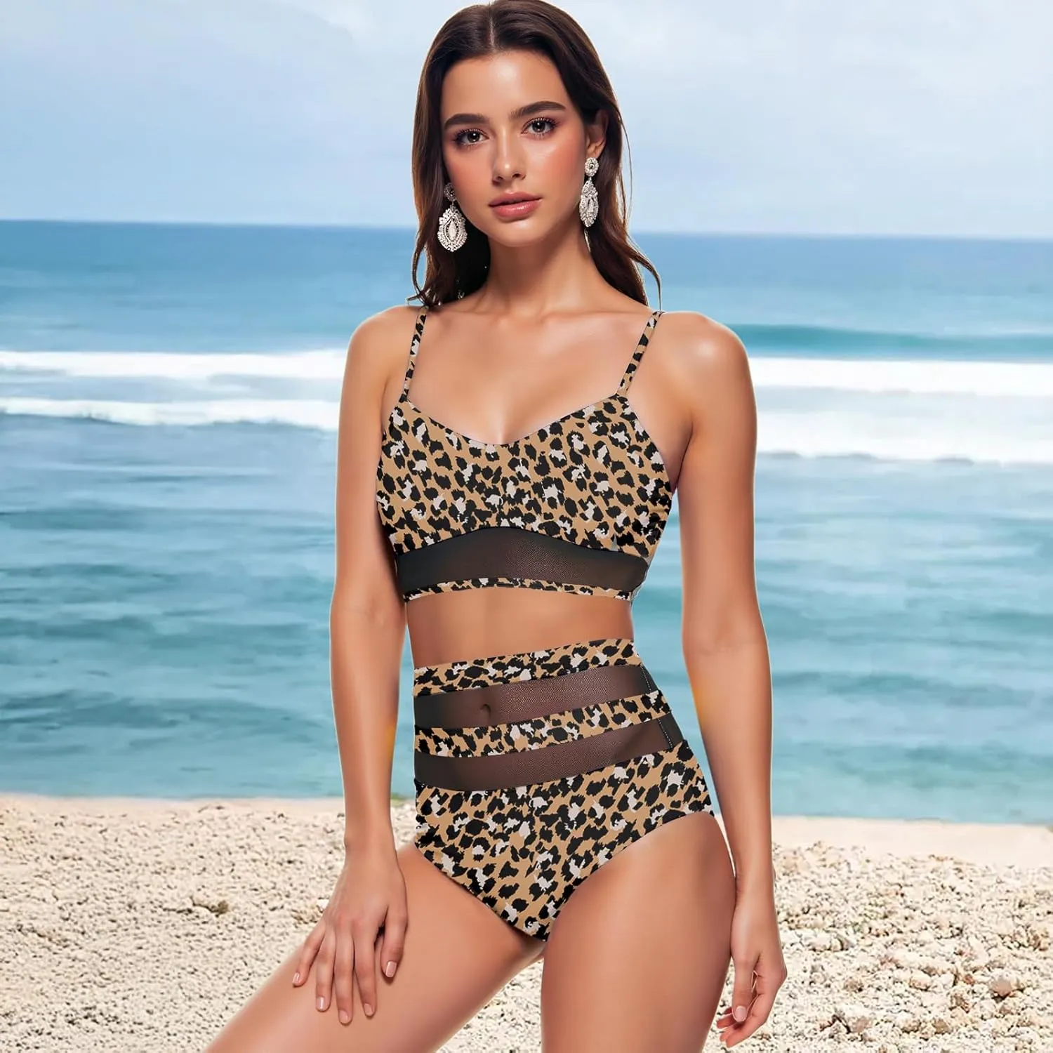 Womens High Waisted Bikini Swimsuits for Women 2025 Tummy Control Color Block Bathing Suits Two Piece Swimwear Sets