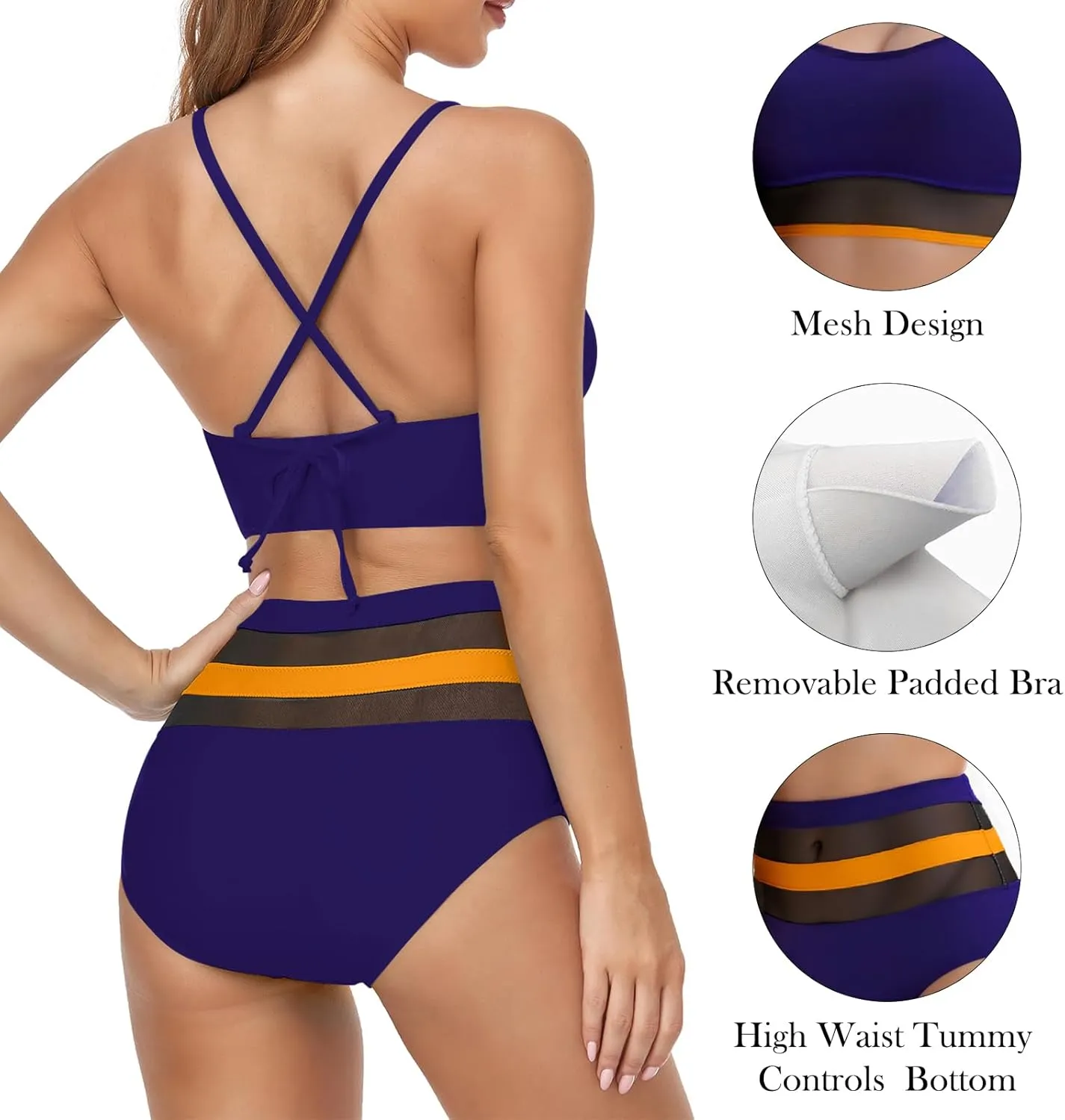 Womens High Waisted Bikini Swimsuits for Women 2025 Tummy Control Color Block Bathing Suits Two Piece Swimwear Sets