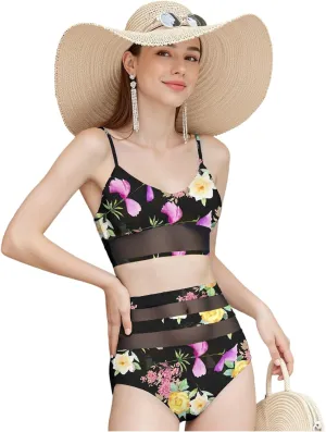 Womens High Waisted Bikini Swimsuits for Women 2025 Tummy Control Color Block Bathing Suits Two Piece Swimwear Sets
