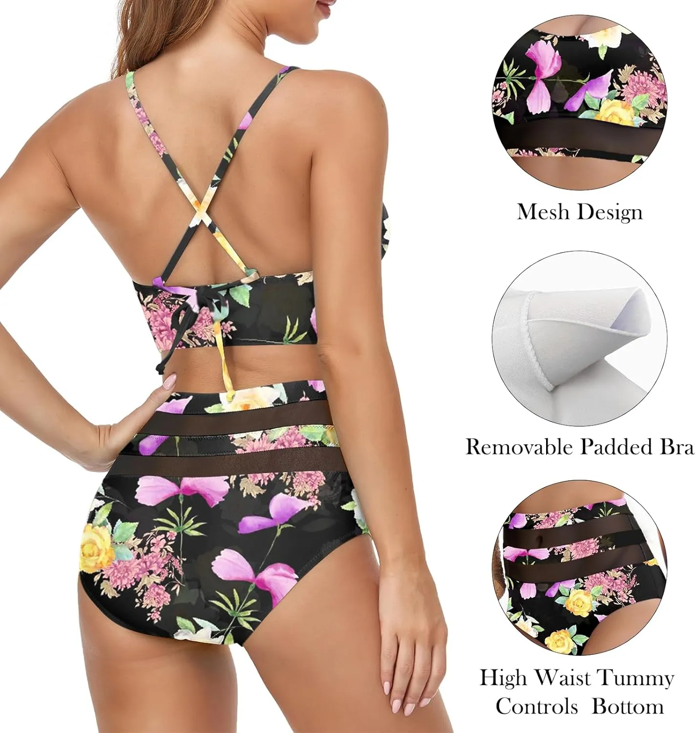Womens High Waisted Bikini Swimsuits for Women 2025 Tummy Control Color Block Bathing Suits Two Piece Swimwear Sets