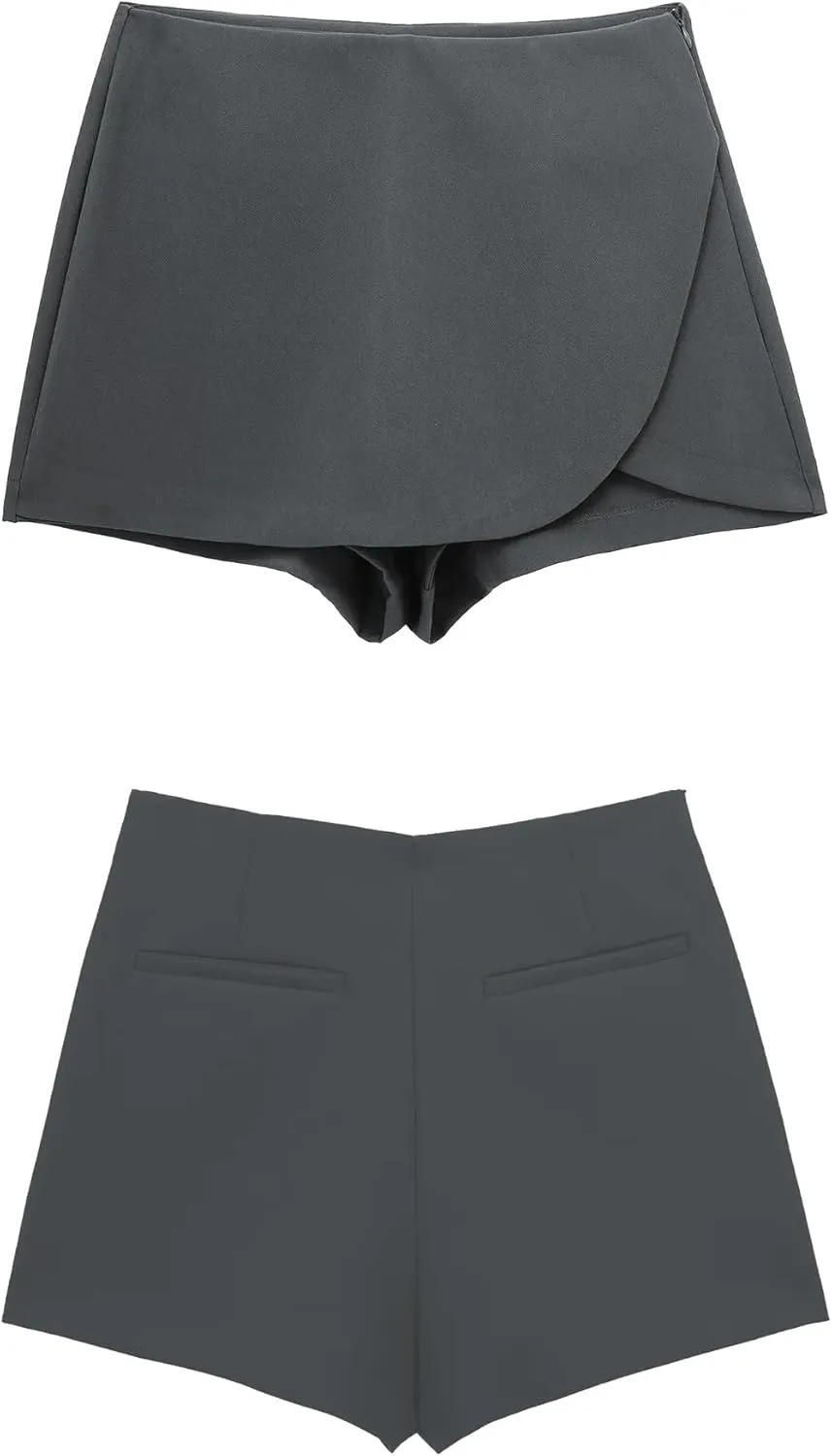 Women's High Waisted Skorts for Office Built-in Shorts Mini Skirt Asymmetrical Wrap Summer Workwear