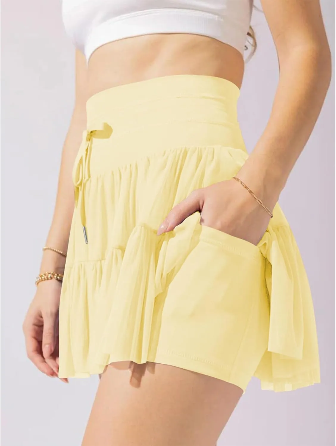 Women's Mini Pleated Skirt High Waisted Ruffle Tennis Skirts Sports Skater Running Skorts with Shorts Pockets