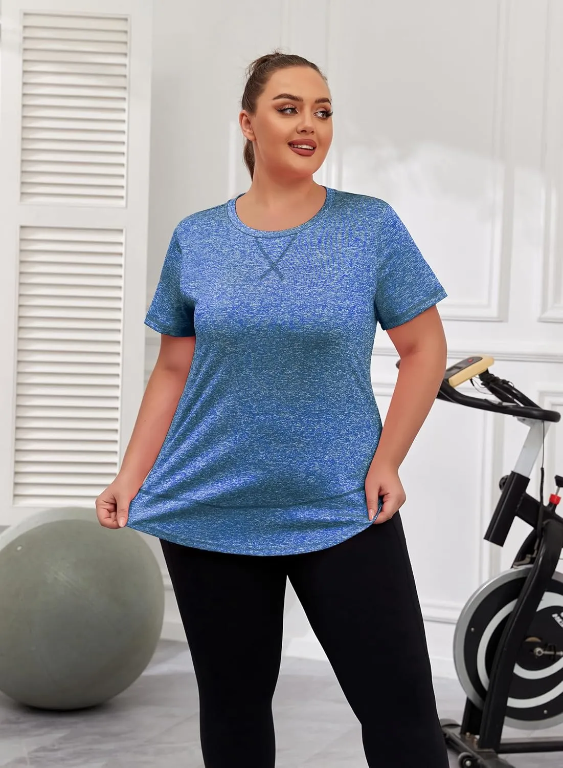 Women's Plus Size Workout Tops Short Sleeve Loose fit Shirts Athletic Gym Yoga Clothing