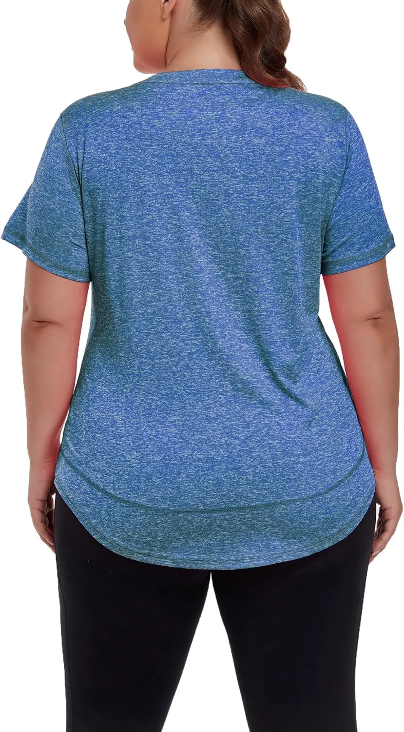 Women's Plus Size Workout Tops Short Sleeve Loose fit Shirts Athletic Gym Yoga Clothing