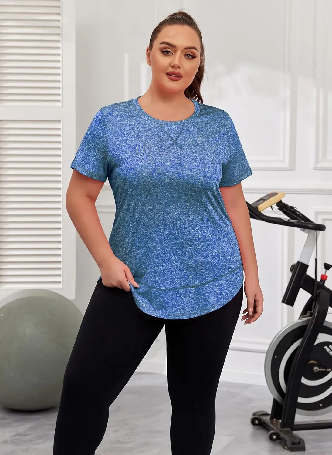Women's Plus Size Workout Tops Short Sleeve Loose fit Shirts Athletic Gym Yoga Clothing