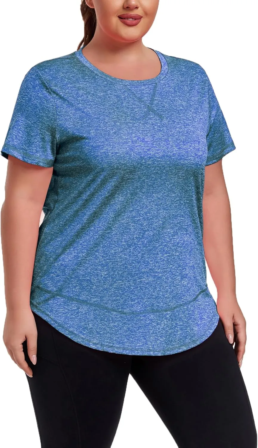 Women's Plus Size Workout Tops Short Sleeve Loose fit Shirts Athletic Gym Yoga Clothing