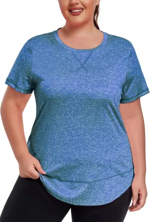 Women's Plus Size Workout Tops Short Sleeve Loose fit Shirts Athletic Gym Yoga Clothing