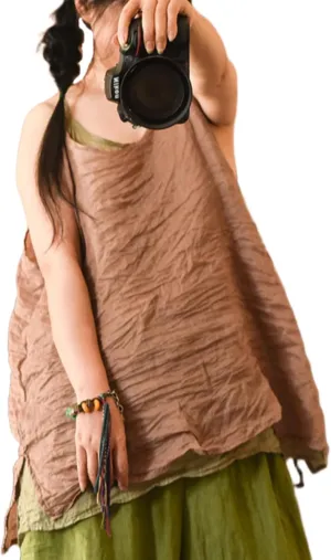 Womens Ramie Camisole Tank Tops Causal Solid Color Sleeveless Tops Summer Loose Fit Spaghetti Strap Cami Shirts