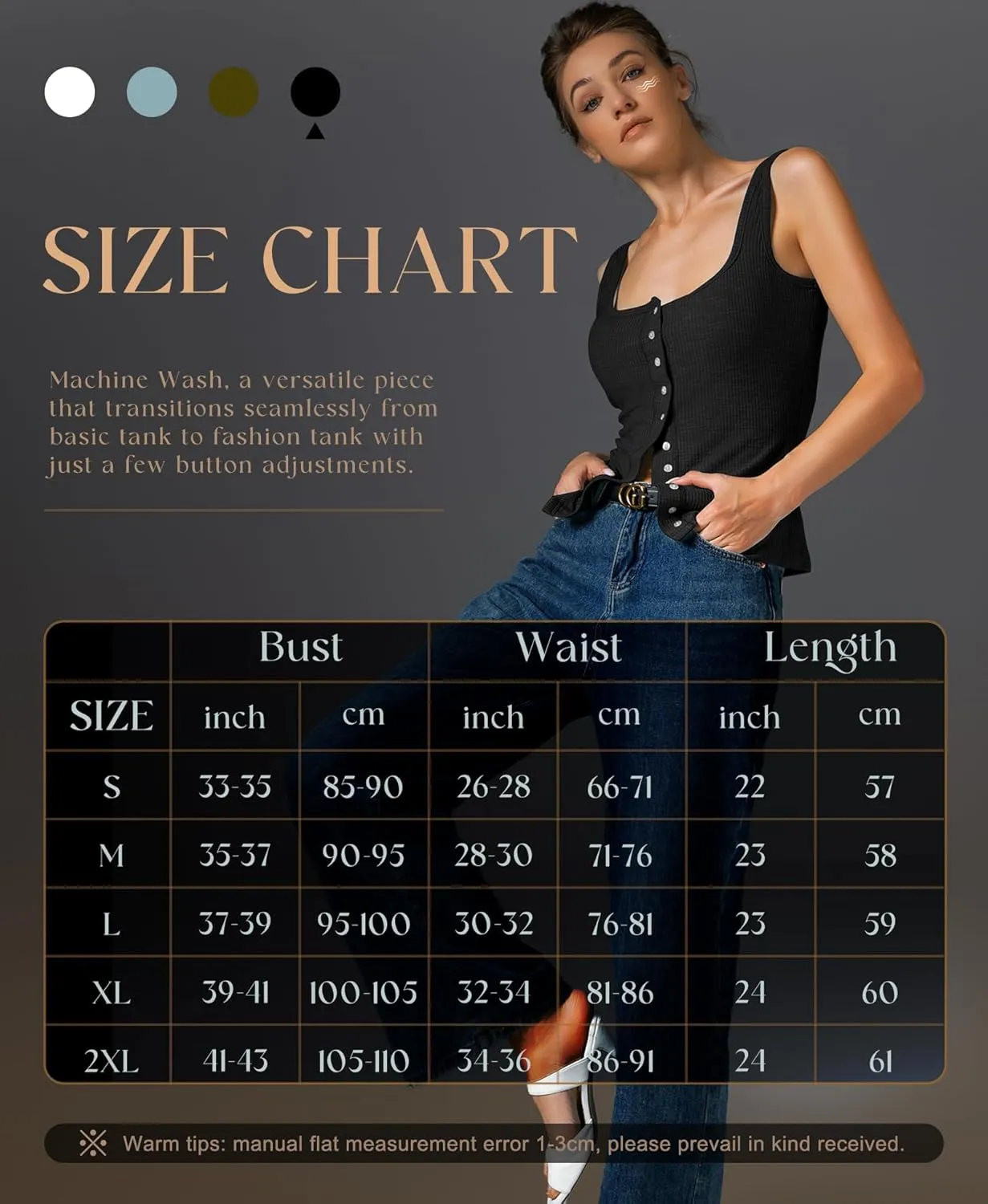Womens Ribbed Tank Tops - Sleeveless Blouses Button Down Henley Shirts Summer Vest Cami Top