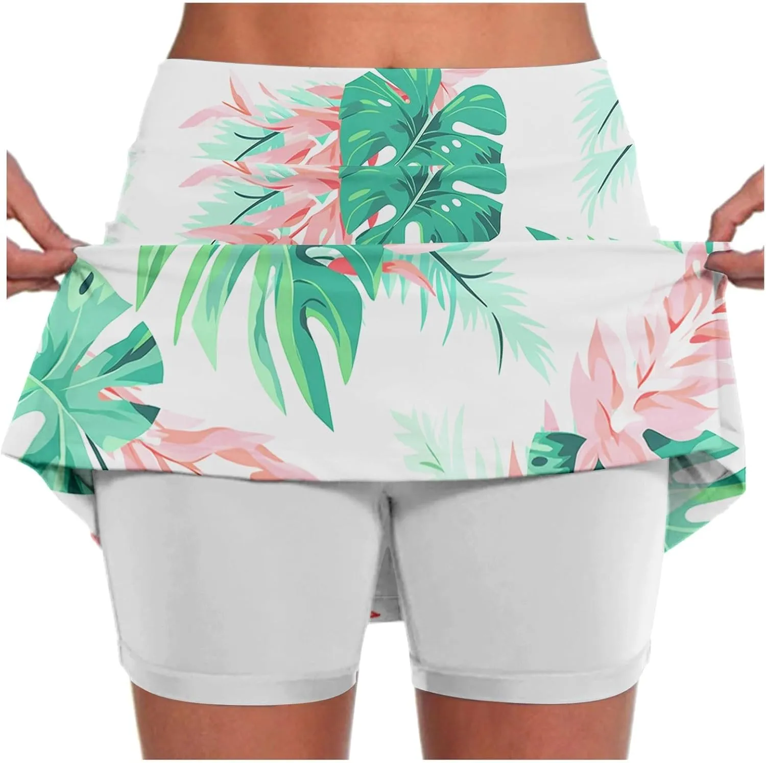 Womens Skorts with Pockets Tummy Control Floral Print Skorts High Waist Athletic Sports Pants Skirt Casual Shorts