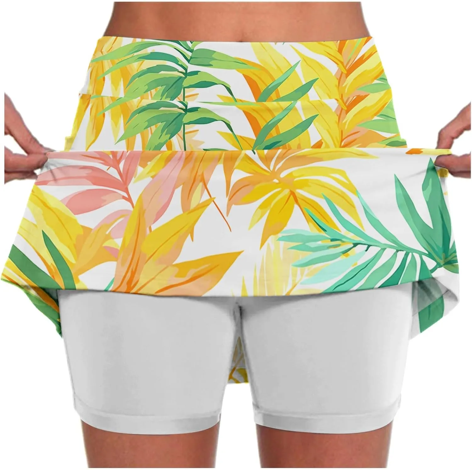 Womens Skorts with Pockets Tummy Control Floral Print Skorts High Waist Athletic Sports Pants Skirt Casual Shorts