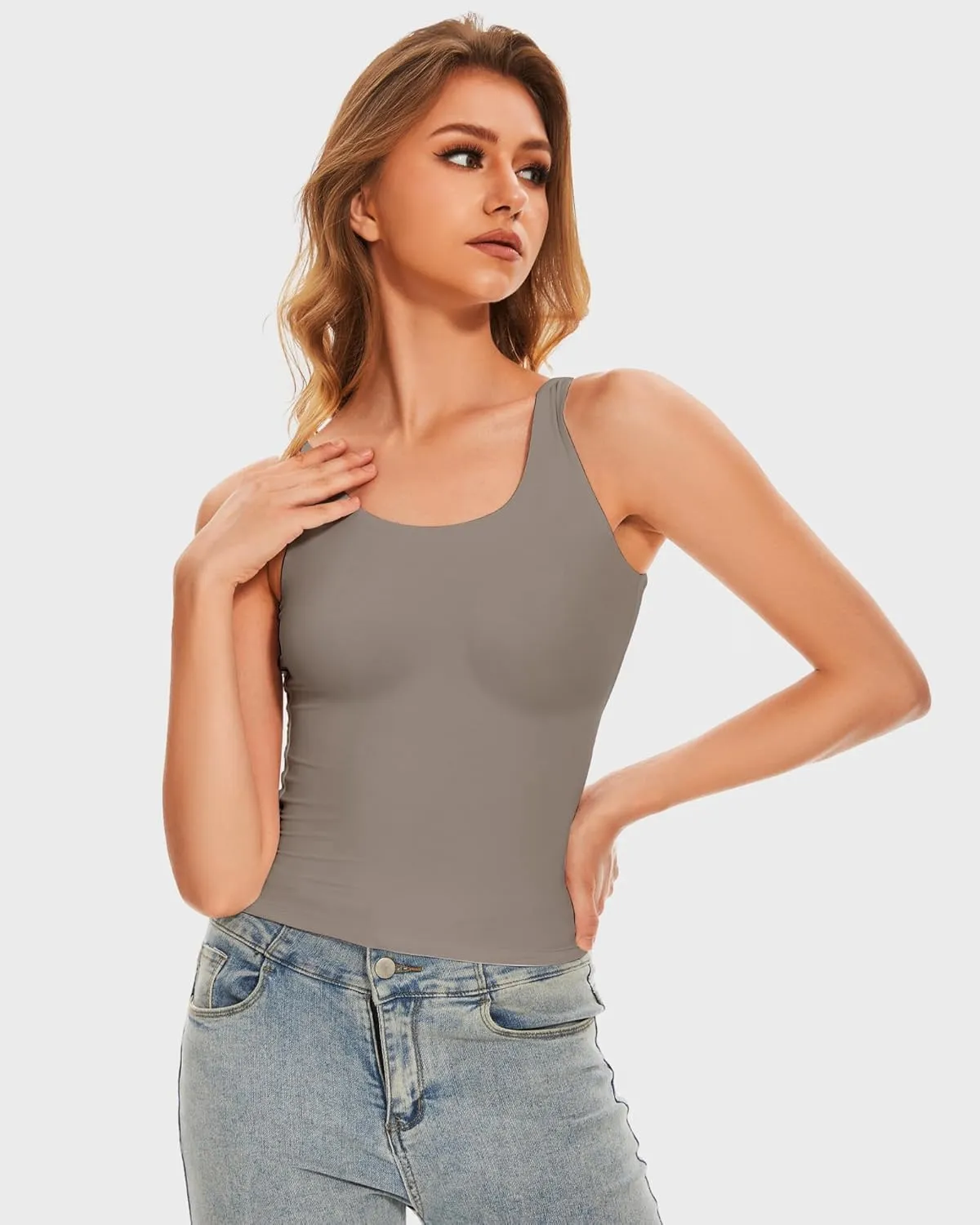Women's Square Neck Tank Top Y2K Sleeveless Double Lined Going Out Basic Crop Tops Chic Collection