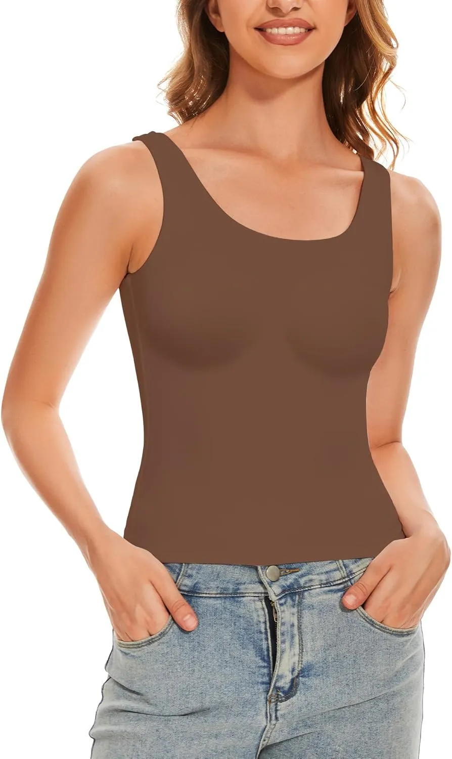 Women's Square Neck Tank Top Y2K Sleeveless Double Lined Going Out Basic Crop Tops Chic Collection