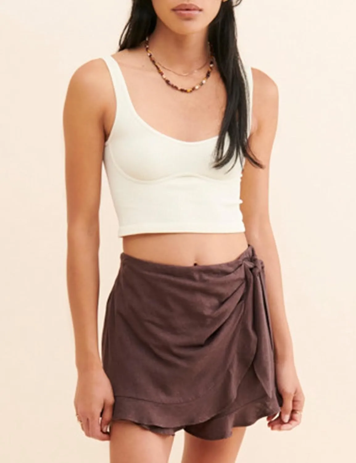 Women's Summer Casual Ruffle Trim High Waist Skort Front Tie Wrap Shorts Skirt Pull On Vacation Skirt