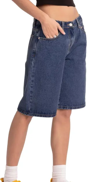 Women's Summer Mid Rise Long Jean Shorts Bermuda Straight Leg Denim Jorts