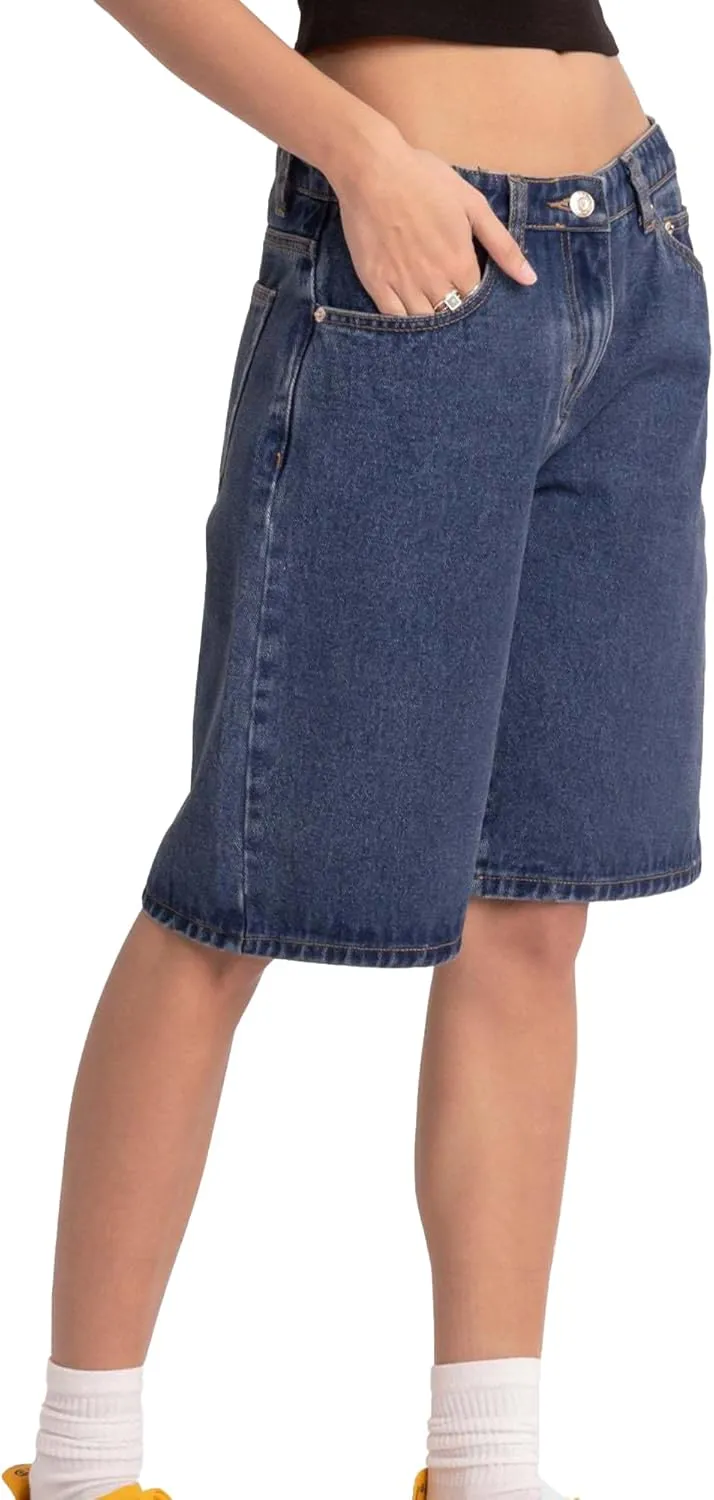 Women's Summer Mid Rise Long Jean Shorts Bermuda Straight Leg Denim Jorts