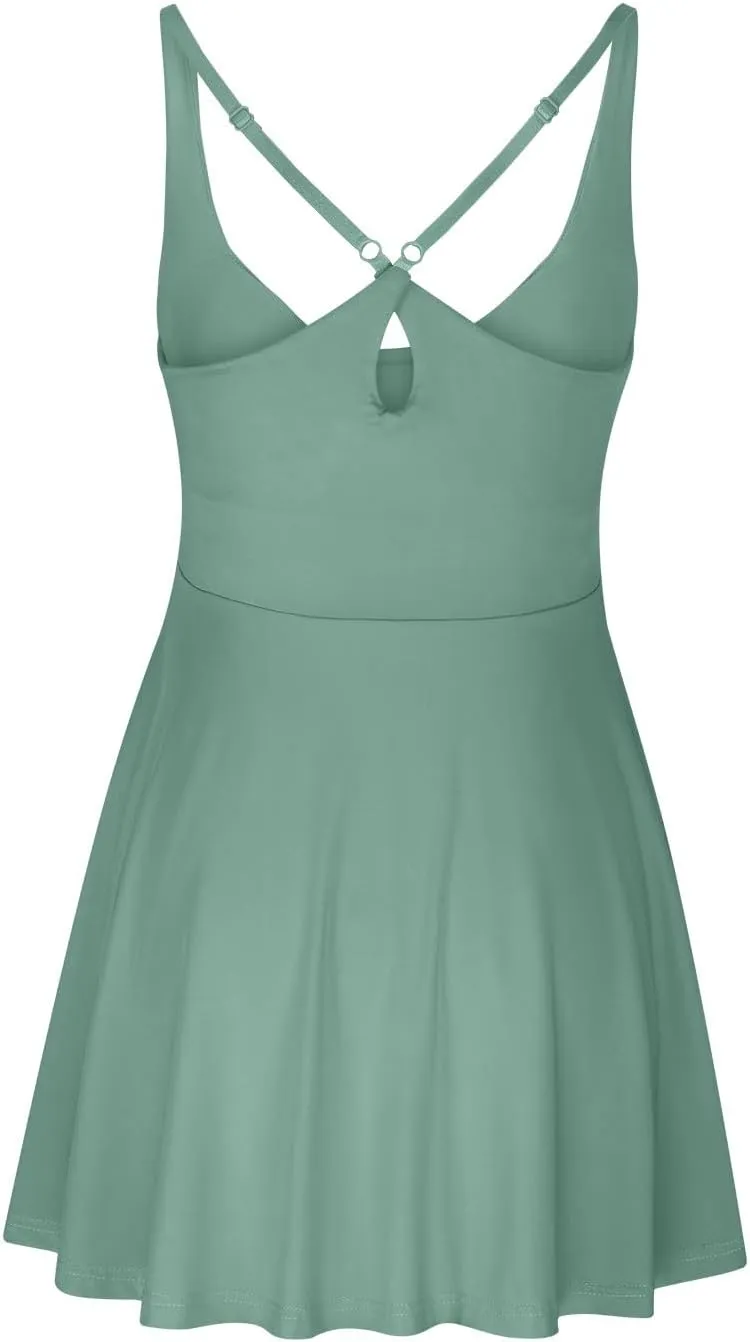 Womens Tennis Dress with Built in Shorts & Bra Adjustable Straps Athletic Workout Romper Dress Cute Mini Golf Dresses