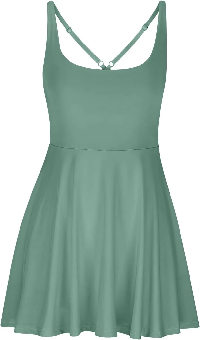 Womens Tennis Dress with Built in Shorts & Bra Adjustable Straps Athletic Workout Romper Dress Cute Mini Golf Dresses