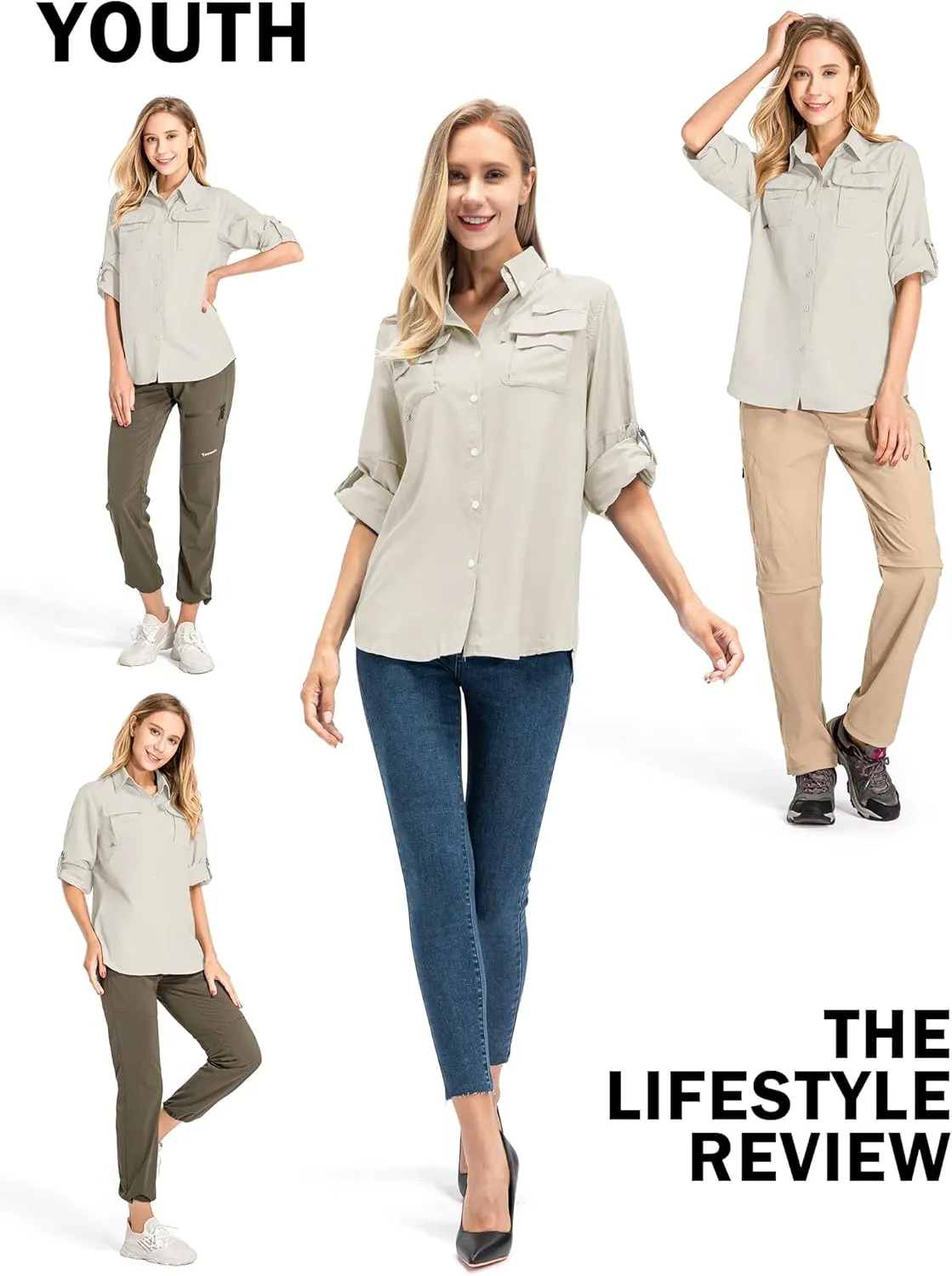Women's UPF 50  UV Sun Protection Safari Shirt, Long Sleeve Outdoor Cool Quick Dry Fishing Hiking Gardening Shirts
