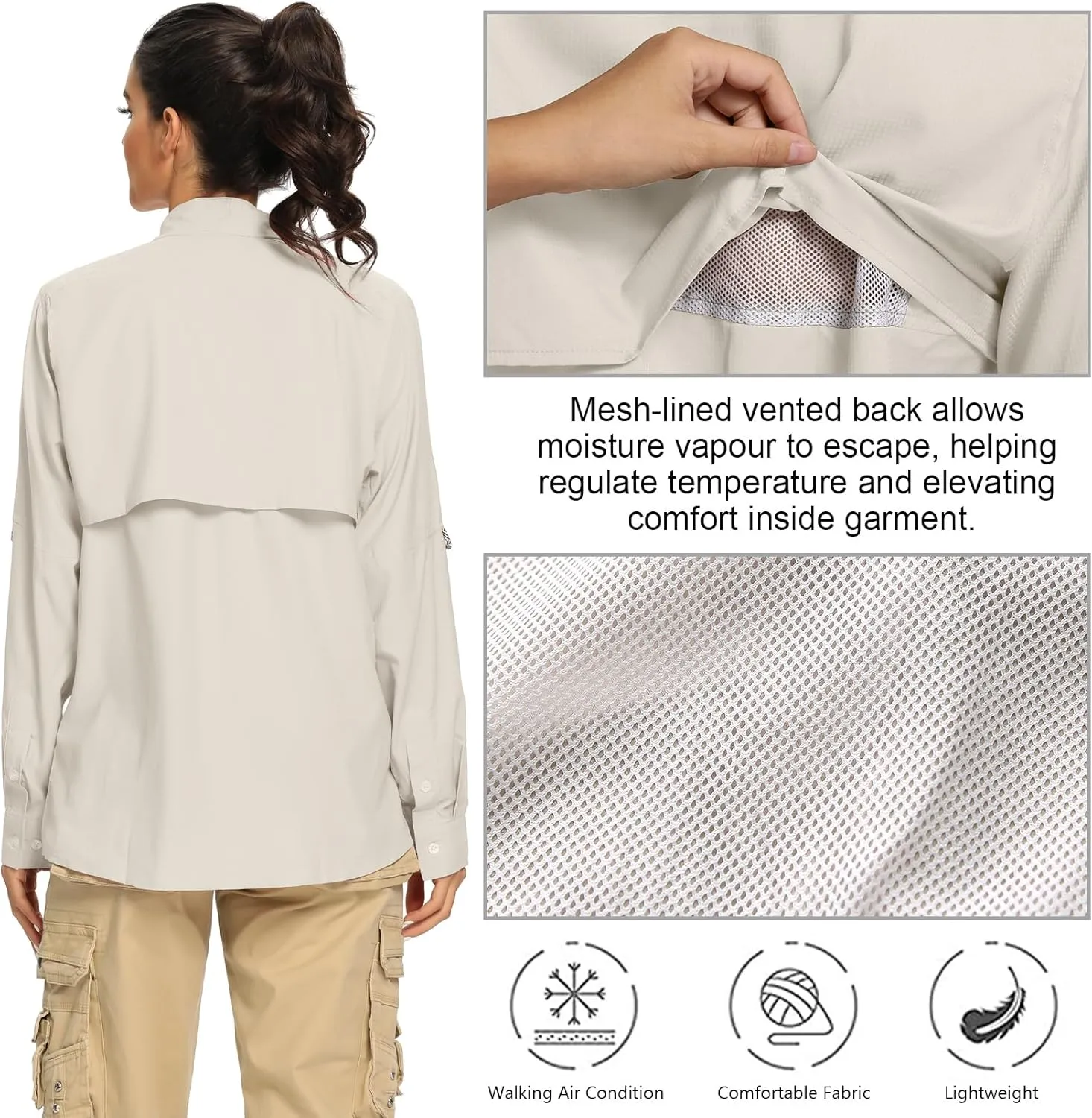 Women's UPF 50  UV Sun Protection Safari Shirt, Long Sleeve Outdoor Cool Quick Dry Fishing Hiking Gardening Shirts