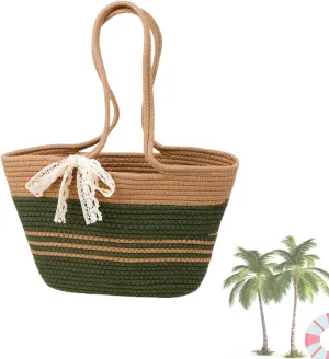 Woven Hobo Bag for Women,Color-Block Summer Shoulder Bag with Bow, Lightweight Beach Purse for Shopping Vacation