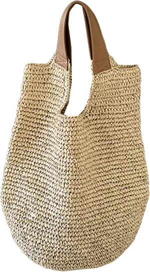 Woven Straw Bag Women Shoulder Handle Handwoven Vacation