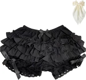 Y2k Lolita Bloomers Ruffle, Women Mini Cute Sweet Lace Layered Trim Bloomer, Women Lolita Bloomers, Pumpkin Shorts