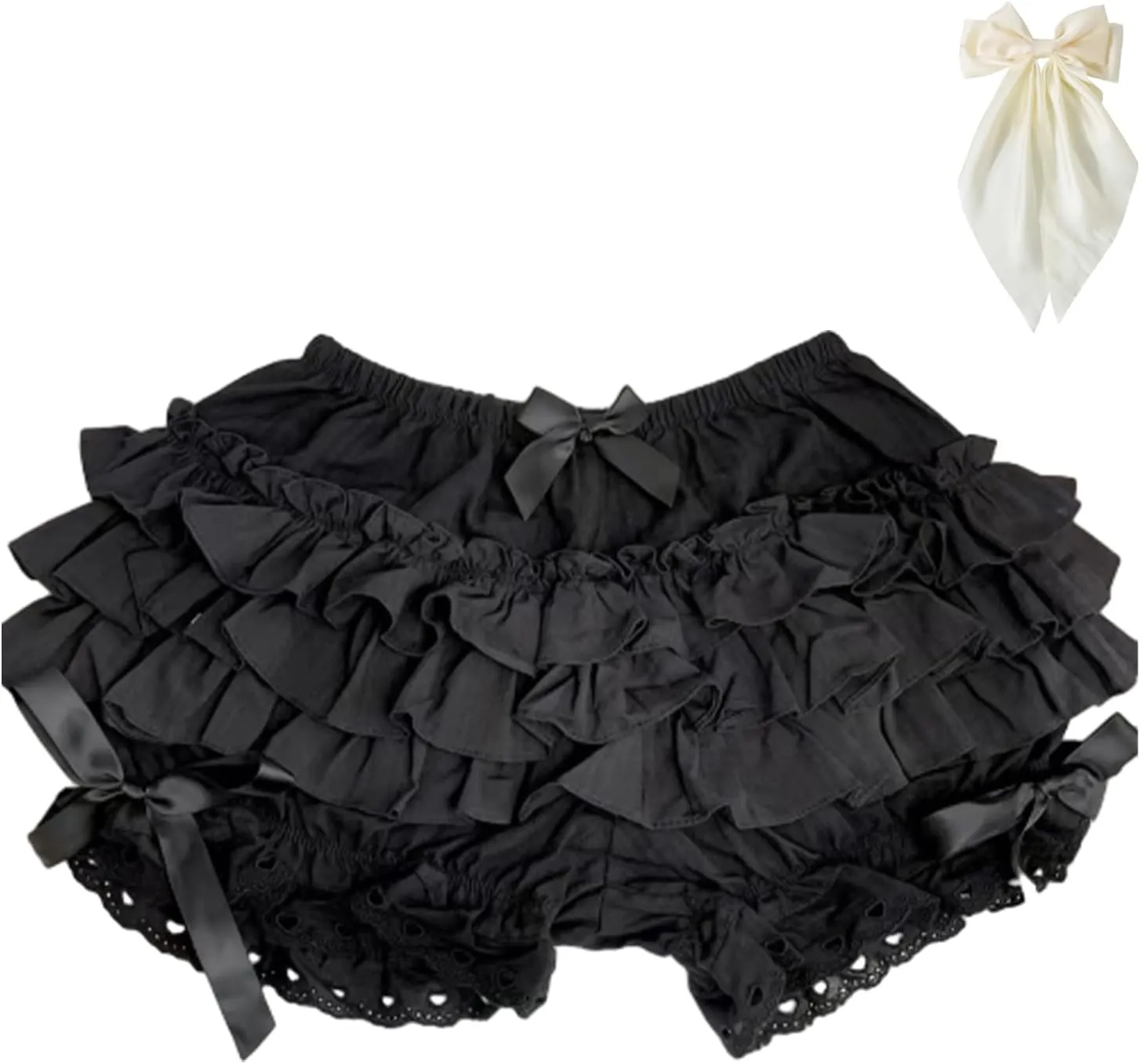 Y2k Lolita Bloomers Ruffle, Women Mini Cute Sweet Lace Layered Trim Bloomer, Women Lolita Bloomers, Pumpkin Shorts
