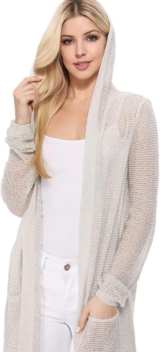 YEMAK Women's Summer Kimono Style Long Sleeve Knitted Open-Front Cardigan Sweater with Pockets - Perfect Beach Cover Up