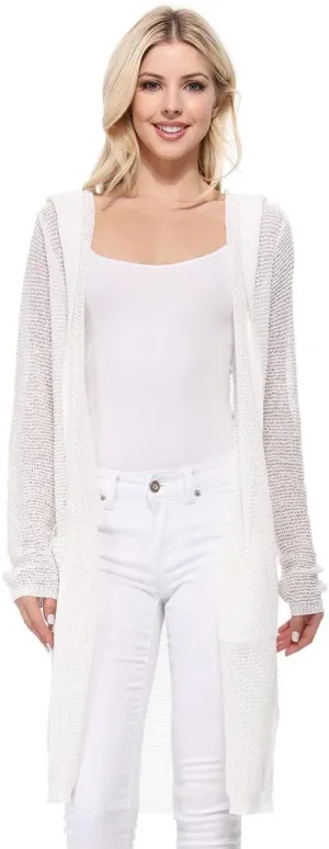 YEMAK Women's Summer Kimono Style Long Sleeve Knitted Open-Front Cardigan Sweater with Pockets - Perfect Beach Cover Up