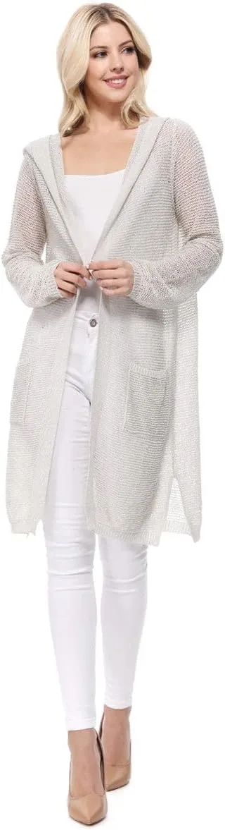 YEMAK Women's Summer Kimono Style Long Sleeve Knitted Open-Front Cardigan Sweater with Pockets - Perfect Beach Cover Up