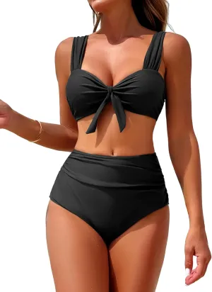 ZAFUL High Waisted Bikini Sets for Women Swim Suits 2025 Tummy Control Ruched Bikini Two Piece Bathing Suit Swimwear