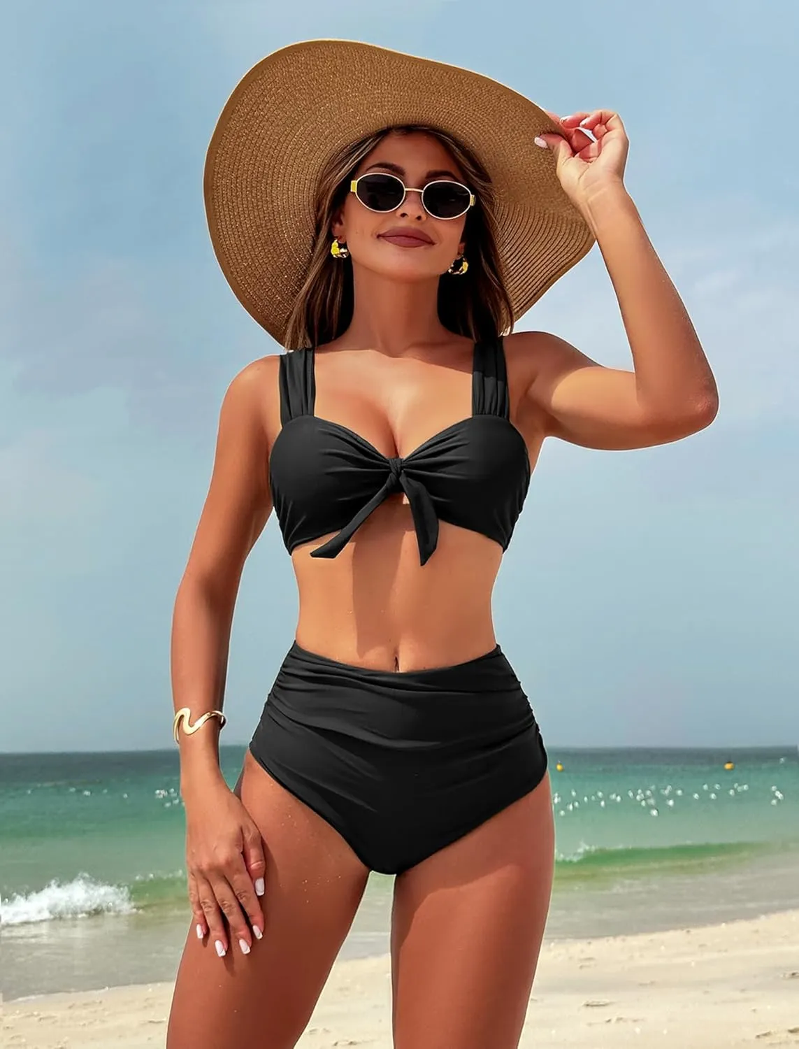 ZAFUL High Waisted Bikini Sets for Women Swim Suits 2025 Tummy Control Ruched Bikini Two Piece Bathing Suit Swimwear