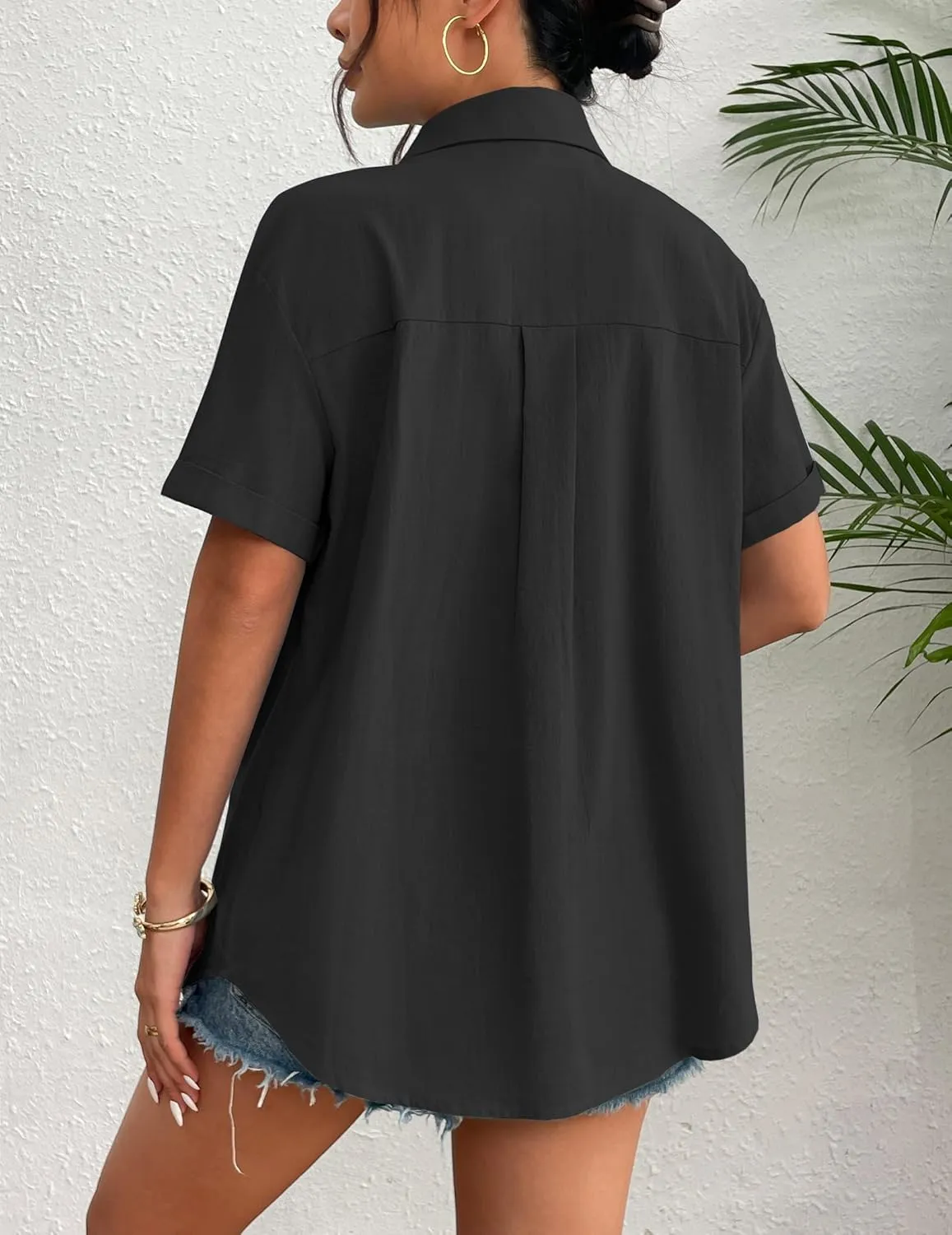 Zeagoo Womens Button Down Linen Shirt Short Sleeve Cotton Blouse Summer Casual Loose Fit Beach Tops S-2XL