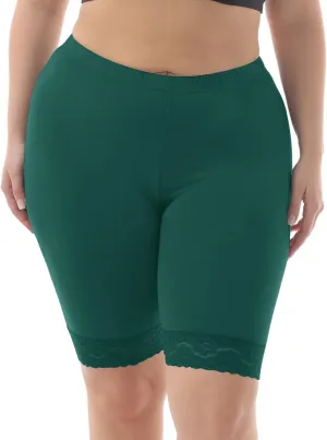 ZERDOCEAN Women's Plus Size Soft Basic Mid Thigh Shorts Leggings with Lace Trim