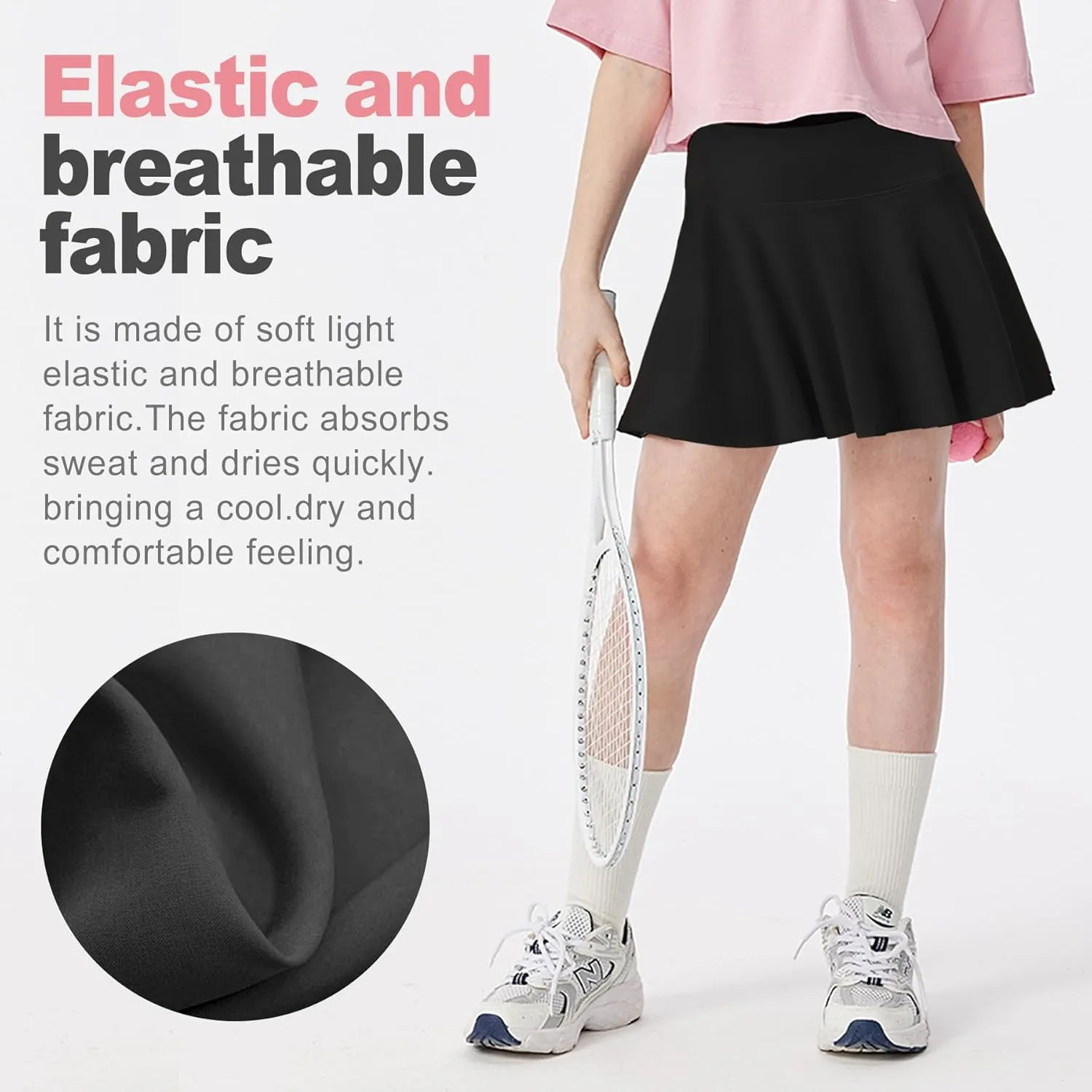 ZukoCert Girls Athletic Skort, Tennis Skirt for Girls with Spandex Shorts, Lightweight Kids Black Tennis Skirts with Pockets